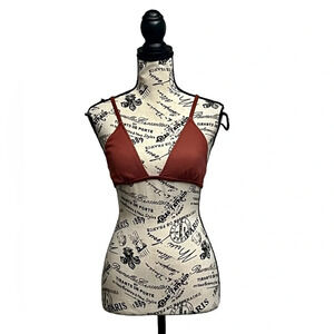 Aerie Brown Ribbed Triangle Swim Top Womens Beach Summer Cruise M Halter